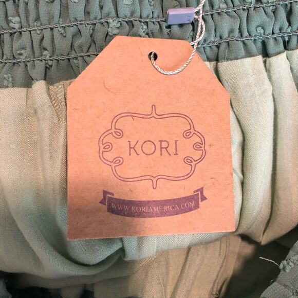 NEW Kori green dot chiffon off the shoulder cottagecore boho prairie top medium - Picture 3 of 7